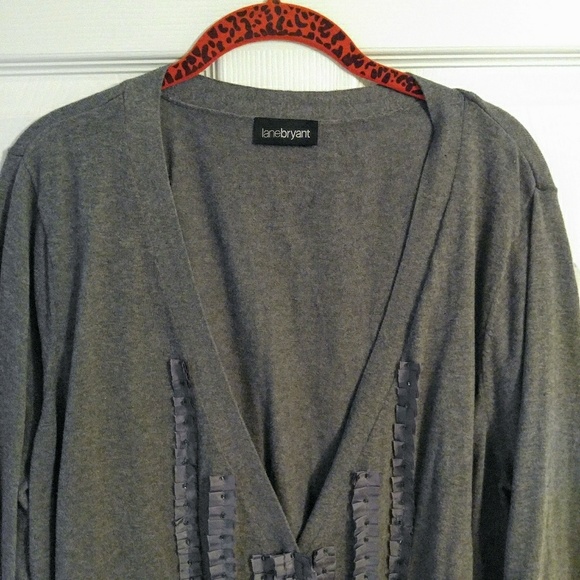 Lane Bryant Grey Lace Trim 3/4 Sleeve Cardigan - Picture 3 of 4